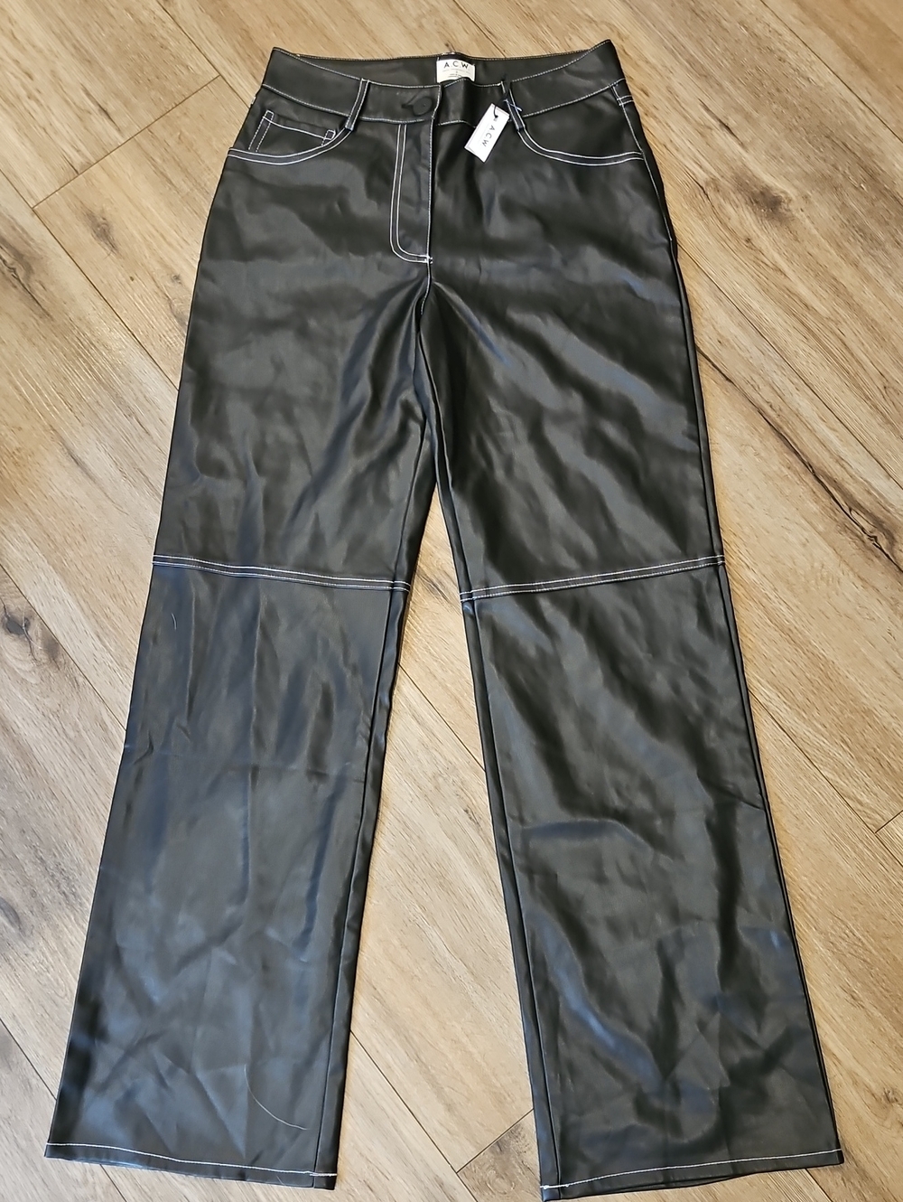 NWT ardene  Black Faux-Leather Wide Leg Jeans/pants Sz Small